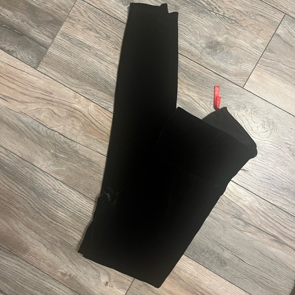 SPANX Black velour Leggings with Red Brand Tag